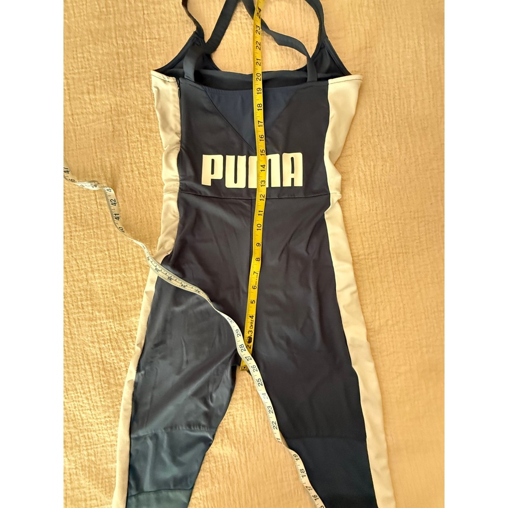 PUMA Womens S Blue White One Piece Unitard Jumpsuit Y2K Athletic Strappy Logo - Picture 6 of 12